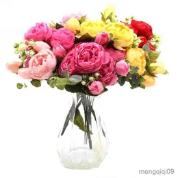 Suszone kwiaty gorące tanie 30cm różowe różowe jedwabne piwonia sztuczne bukiet duże głowy i 4 fałszywe do rodzinnej dekoracji ślubnej In Indoor R230612
