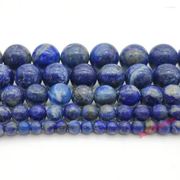 Pärlor naturliga riktiga lapis lazuli sten runda lös 4 6 8 10 12 mm plockstorlek för smycken gör DIY -armband 15 "Strand