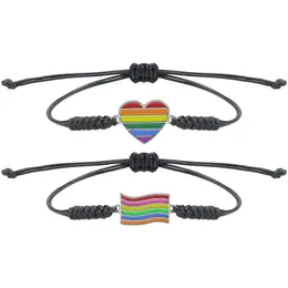 Rainbow Bracelets Men's and Women's Couples Hand Woven Bracelet Heart Shaped Friendship Bracelet Adjustable