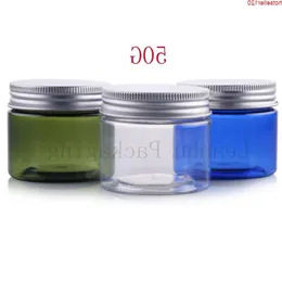 빈 파란색/녹색/투명한 크림 항아리는 은색 알루미늄 나사 캡, 50cc 수제 개인 관리 화장품 컨테이너 Quatiy IEFUE