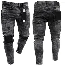 Мужские джинсы 2023 Мужские узкие снежинки повседневные стройные брюки на молнии рваны