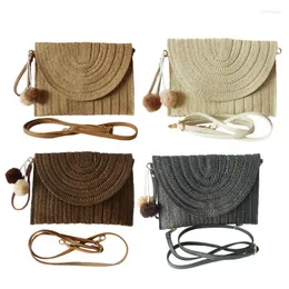 أكياس التخزين Women Women Straw Bagcs Handbags محفظة راتان منسوجة يدويًا مع عملية النسيج لمحافظ الهواتف المحمولة للتسوق