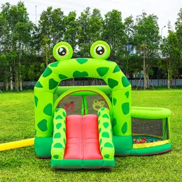 Frog Bouncer Inflável Castelo Bola Pit Bounce House Playhouse de verão com ventilador de ar para crianças Brincar ao ar livre Diversão no jardim Quintal Brinquedos de festa internos Presentes Brinquedos esportivos