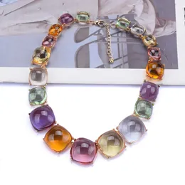 Pendant Necklaces ZA Multicolor Transparent Resin Choker Necklace Women Indian Statement Gold Plated Metal Large Collar Necklace Jewelry 230609