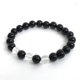 Charm Bracelets Clear Q-uartz & Black Onyx Beaded Bracelet Man Chakra Healing Stone Mala Energy Wrist For Men