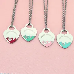 Heart necklace womens stainless steel 19mm couple pendant blue pink green red jewelry on the neck Valentine day gift for girlfriend accessories wholes f75j#