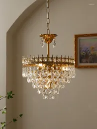 Lustres 2023 Vintage Gold Crystal Lustre Iluminação Para Quarto Sala De Jantar Casa El Moderno LED Pendurado Teto Lâmpada Pingente