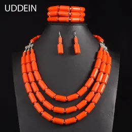 ウェディングジュエリーセットUddein Nigerian Wedding Indian Jewelry Sets Bib Beads Necklace Earring Bracelet Sets Statement Collar African Beads Jewelry Set 230609