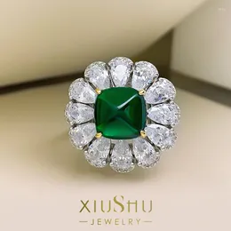 Cluster-Ringe, 5 tägliche Luxus-Smaragd-Ringe, weiblich, schlichtes Gesicht, Zuckerturm, 925er Sterlingsilber, hoher Kohlenstoff-Diamant, Präzisions-Mikro-Inlay