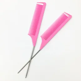 30st Candy Color Anti-Static Rat Tail Comb Fine-Tooth Metal Pin Hair Borstes Salong Beauty Styling Tool Partihandel
