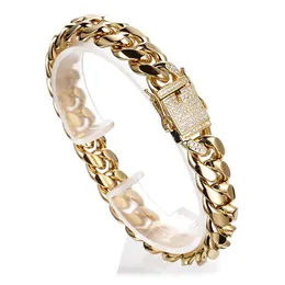 Pendant Necklaces Miami Cuban Link Curb Chain Bracelet for women mens Bangls Gold Color Stainless Steel Luxury crystal Wristband Chains Jewelry 230609