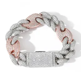 Braccialetto di fascino da uomo 20mm Mix bianco placcato oro rosa Bling Ice Out CZ Bracciale a catena cubana Gioielli da uomo Hip Hop all'ingrosso