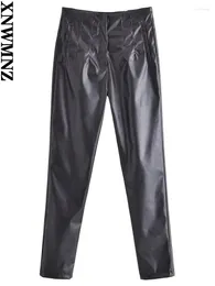 Spodnie damskie xnwmnz 2023 Kobiety moda plisowana pu skórzana kobieta retro wysoka talia