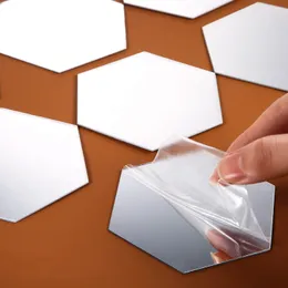 12Pcs 3D Mirror Wall Sticker Hexagon Geometric Vinyl DIY Self Adhesive Art Stick Removable Decal for Home Living Room Decor EL