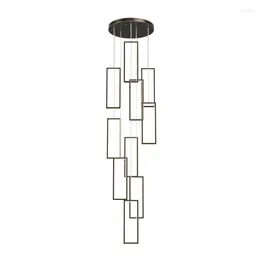 Pendant Lamps Rotating Staircase Long Chandelier Modern Light Luxury Villa Duplex Building Loft Minimalist Square Lamp