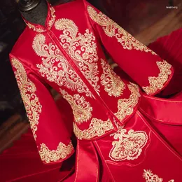 民族服2023中国スタイルの伝統的な赤いビーズ刺繍QIPAOウェディングブライダルドレス