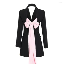 Garnitury damskie M dziewczęta hit bez pleców kolor Bowknot koronkowy damski blezer z długim rękawem Slim Fit Coats Female 2023 Spring Fashion