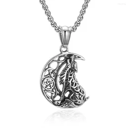 Pendant Necklaces Vintage Gothic Wolf And Moon Necklace For Men Boys Stainless Steel Animal Charm Chain Punk Party Fashion Jewelry