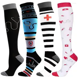 Sports Socks Compression Stockings Prints Fit For Edema Diabetes Varicose Veins Running Men Women