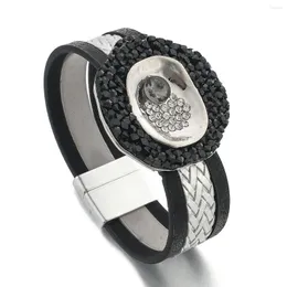 Charmarmband Allyes Black Stone Crystal Leather for Women Boho Rhinestone Handgjorda flätade breda wrap unisex smycken