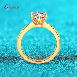 Solitaire Ring Smyoue 18k Gold Plated 1ct Ring for Women Sparkling Classic Wedding Promise Band 925 Sterling Silver Jewelry 3 Colors 230609