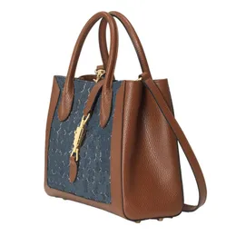 Borsa firmata jackie1961 Tote media Tote Tote Bagx Borsa a tracolla da donna con doppia G jacquard in denim lavato con chiusura a scatto 30cmx7.5cmx22cm