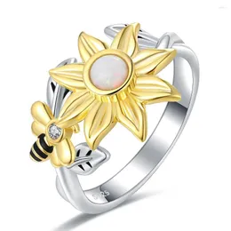 クラスターリング925スターリングシルバー調整可能オープンヒマワリYou Are My Sunshine Ring Fidget Spinner Chrismas Birthday Jewery Gifteen