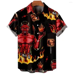 Men's Casual Shirts 2023 Devil 3d Print Men's Button Short-sleeved Skull For Men Fashion Trend Male Clothes Streetwear Oversized Tops
