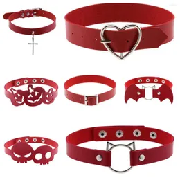 Choker Goth Fun Halloween Sexy Collars Red Leather Necklace For Women Bondage Cosplay Party Collar Gothic Belt Y2K Accessories