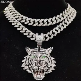 Pendentif Colliers Hip Hop 3D Tigre Pendentif Collier avec 13mm Cristal Chaîne Cubaine HipHop Glacé Bling Colliers Hommes Femmes Mode Charme Bijoux 230609