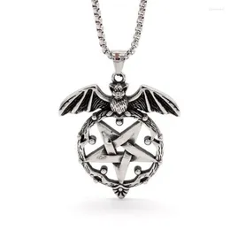 Pendant Necklaces Stainless Steel Mens Gothic Wiccan Satanic Pentagram Bat Necklace