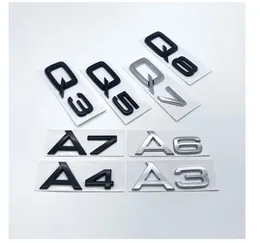 أرقام أحرف ثلاثية الأبعاد شعار لـ Audi A3 A4 A5 A6 A7 A8 Q3 Q3 Q7 Q7 Car Trunk Trunk Lid Lid اللغوي الشارة ملصق Chrome Black