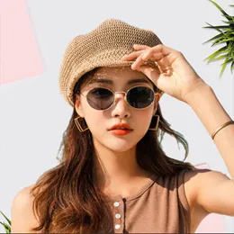 Berets ośmioboczny czapka słoma słomka Summer Sumn Sboy Malarz Regulowany lina Knitte Berite Mesh Oddychany Boinas para Mujer