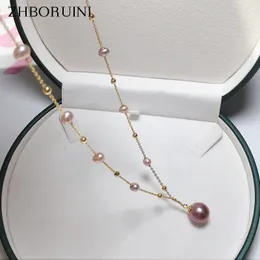 Naszyjniki wisiorek Zhboruin Babyysbreath Big Round Pearl wisiorek 100% prawdziwy naturalny naszyjnik z perłami słodkowodnej 18k złota biżuteria Kobieta 230609