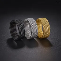 Wedding Rings Titanium Steel Woven Mesh Ring For Women Men 8MM Gold Color Black Circle Band Vintage Jewelry