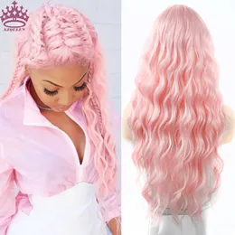 Perucas de renda AZQUEEN peruca sintética para mulheres perucas longas rosa onda de água resistente ao calor parte do meio peruca de cabelo natural perucas de cosplay Z0613