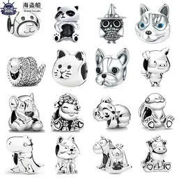 Für Pandora-Charms authentische 925er-Silberperlen, baumelnde Einhorn-Kaninchen-Hund-Katze-Schwein-flauschige Lamm-Perle