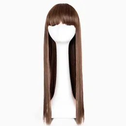 Perucas Rendas Franja Peruca Fei-Show Sintético Longo Liso Cabelo Castanho Claro Fibra Resistente ao Calor Traje Feminino Cosplay Feminino Apliques Z0613