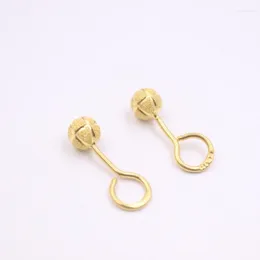 Stud Earrings Solid Pure 24Kt Yellow Gold Women Laser Figure Ball 1.5-2g 17x5mm