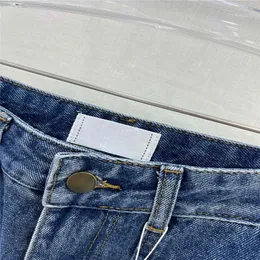 23SS Fw Женские дизайнерские джинсы Брюки с вышивкой букв для девочек Хлопок высокого класса Милан Подиумный бренд Ковбойский повседневный трикотаж на пуговицах Верхняя одежда Джинсовые длинные прямые брюки