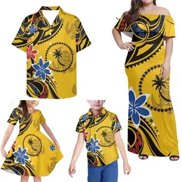 Family Matching Outfits Hycool Family Matching Outfits Chuuk Design Polynesian Tribal Hawaii Flower Print Family Clothing Sets Dress Shirt Matched Set 230612