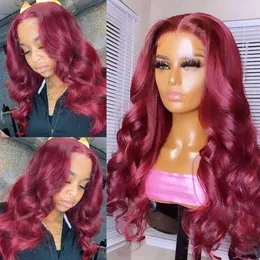 13x6 Hd Red Lace Frontal Human Hair Wig Colored Body Wave Wig Glueless 13x4 Transparent Lace Frontal Wig 30 Inch
