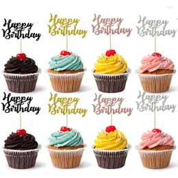 Праздничные принадлежности JQSyrise 10pcs Gold Black Happy Birthday Cupcake Toppers Kids для взрослых декор для детского душа юбилейный торт