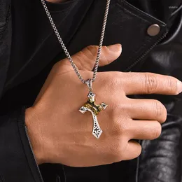 Pendant Necklaces Fashion Simple Crown Cross For Men Retro Hip Hop Thai Silver Sweater Chain Punk Goth Jewelry Accessories Gift