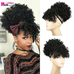 Ponytails Short Kinky Curly Chignon With Bangs Synthetic Hair Bun Drawstring Ponytail Afro Puff Hair pieces For Women Clip Hair Extension 230613