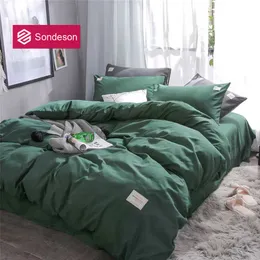 Bedding sets Sondeson Fashion Simple Style Home Green Bedding Set Soft Printed Duvet Cover Set Flat Sheet Double Queen King Bed Linen Set Z0612