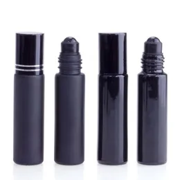 Frasco de perfume de óleo essencial 10ml vidro preto roll on frasco de perfume com rolo de cristal de obsidiana garrafas roll-on de parede grossa fopaj