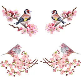 ثلاثة راتيلز Q150 جميلة ألوان مائية زهرة الربيع مرسومة يدويًا وملصقات جدار فن الطير