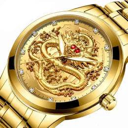 Other Watches FNGEEN top luxury watch men quartz watch men dragon pattern luminous gold color quartz stainless steel band relogio masculino 230613