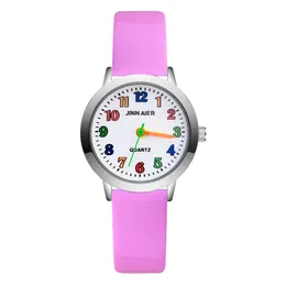 Barnklockor Fashion Write Watches Cartoon Colorful Numbers Style Barn Student Girls Kvarts läder Nylon Rem klocka JA121 230612